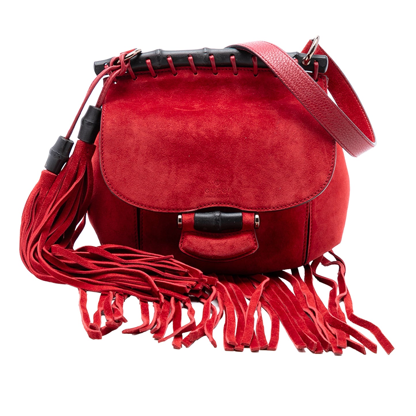 Gucci Small Suede Bamboo Nouveau Fringe Crossbody
