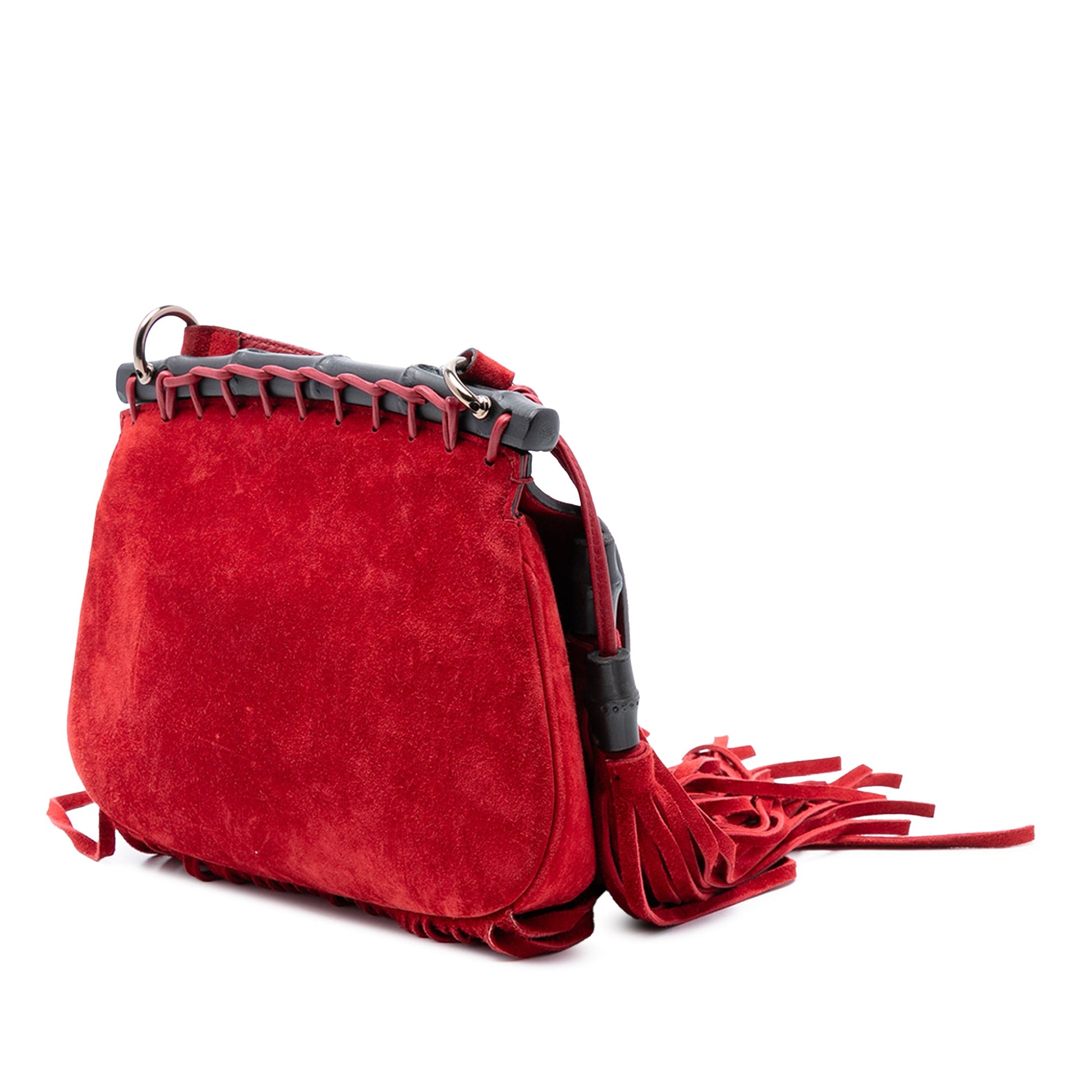 Gucci Small Suede Bamboo Nouveau Fringe Crossbody