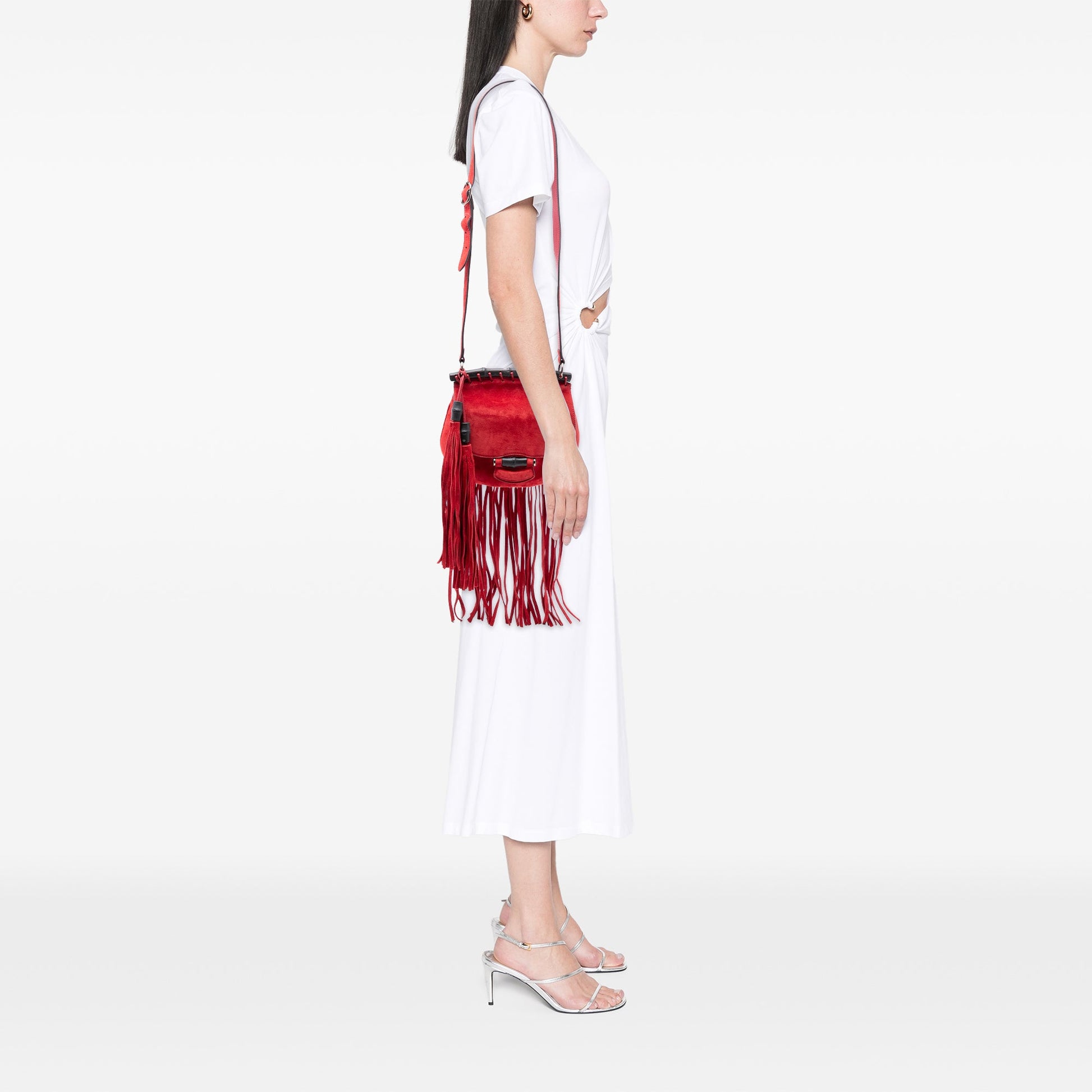 Gucci Small Suede Bamboo Nouveau Fringe Crossbody