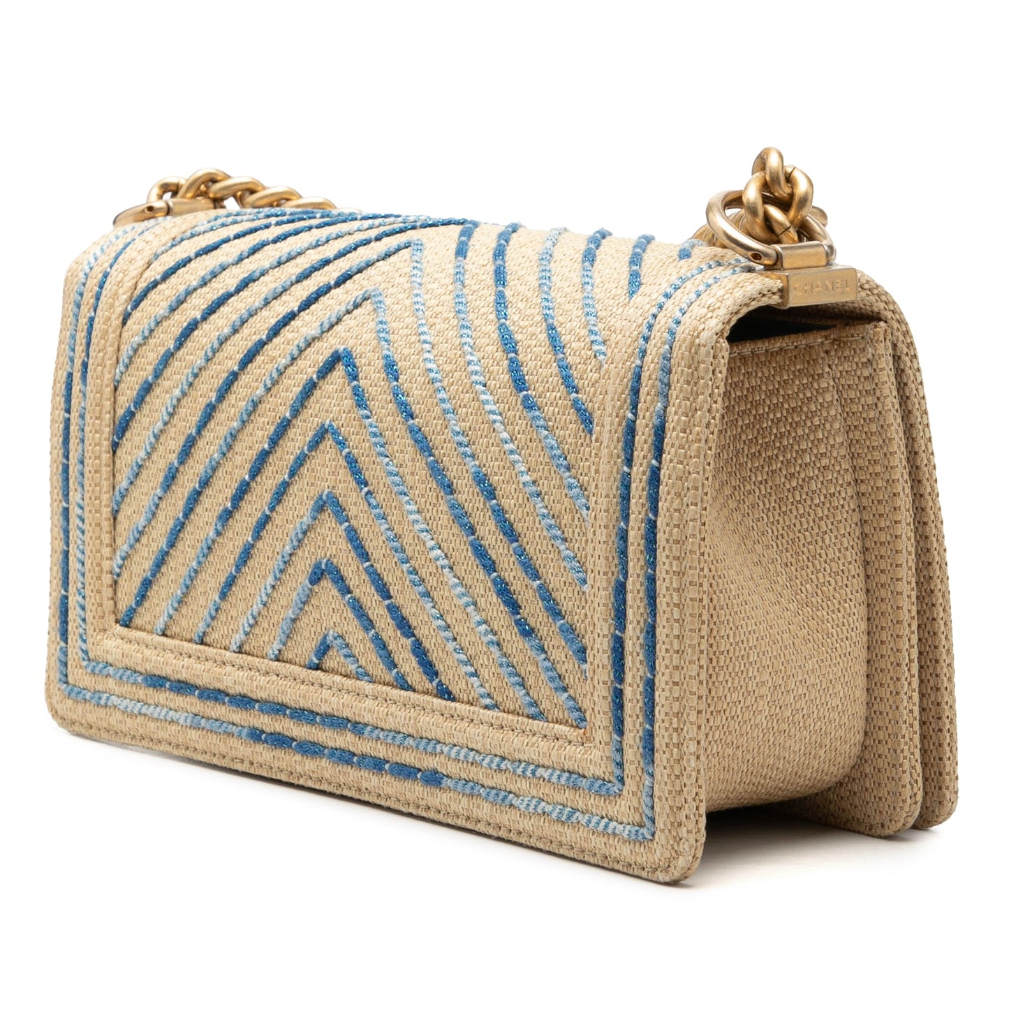 Chanel Old Medium Chevron Raffia Boy Flap
