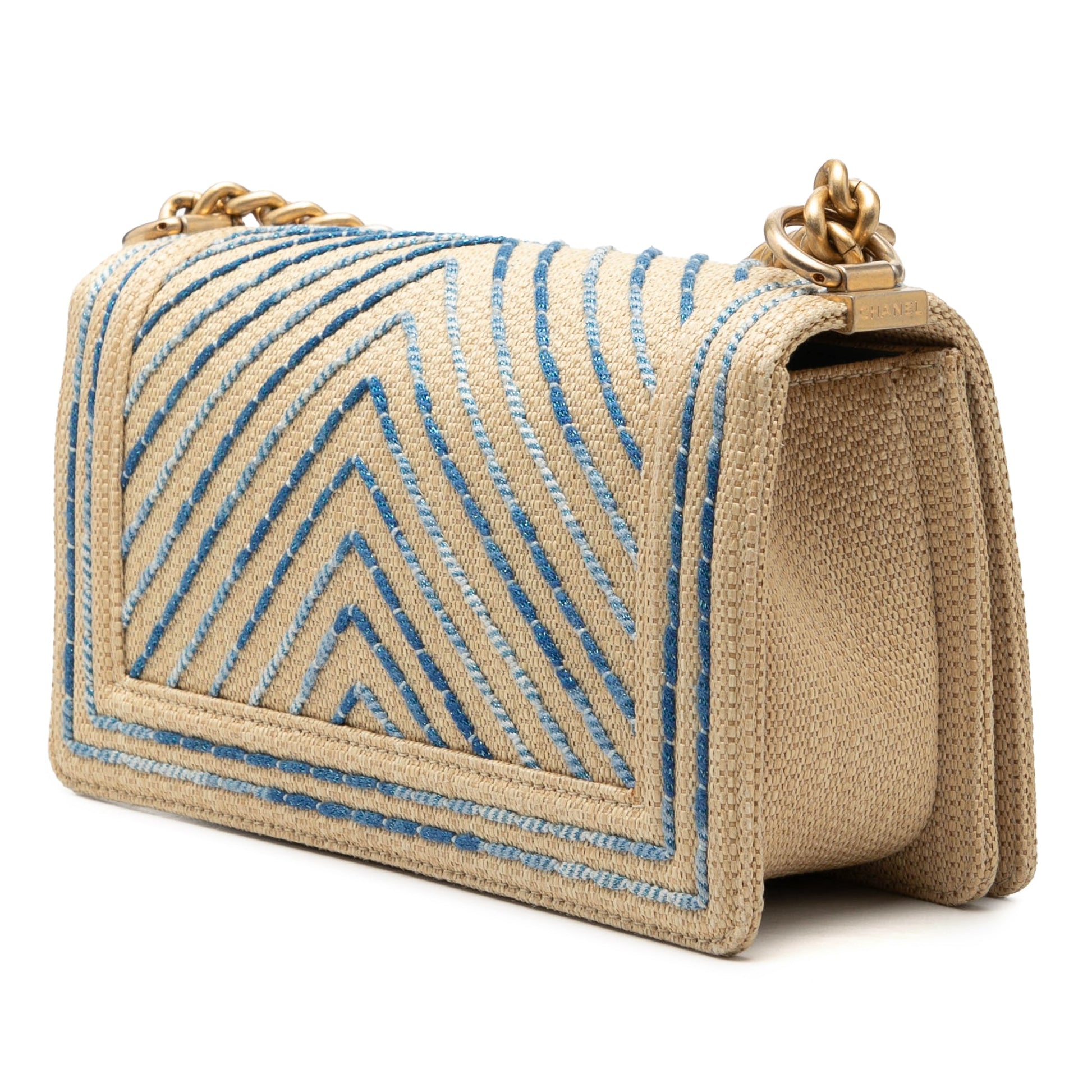 Chanel Old Medium Chevron Raffia Boy Flap