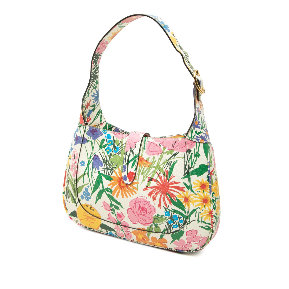 Gucci Ken Scott Small Calfskin Floral Print Jackie 1961 Crossbody — White