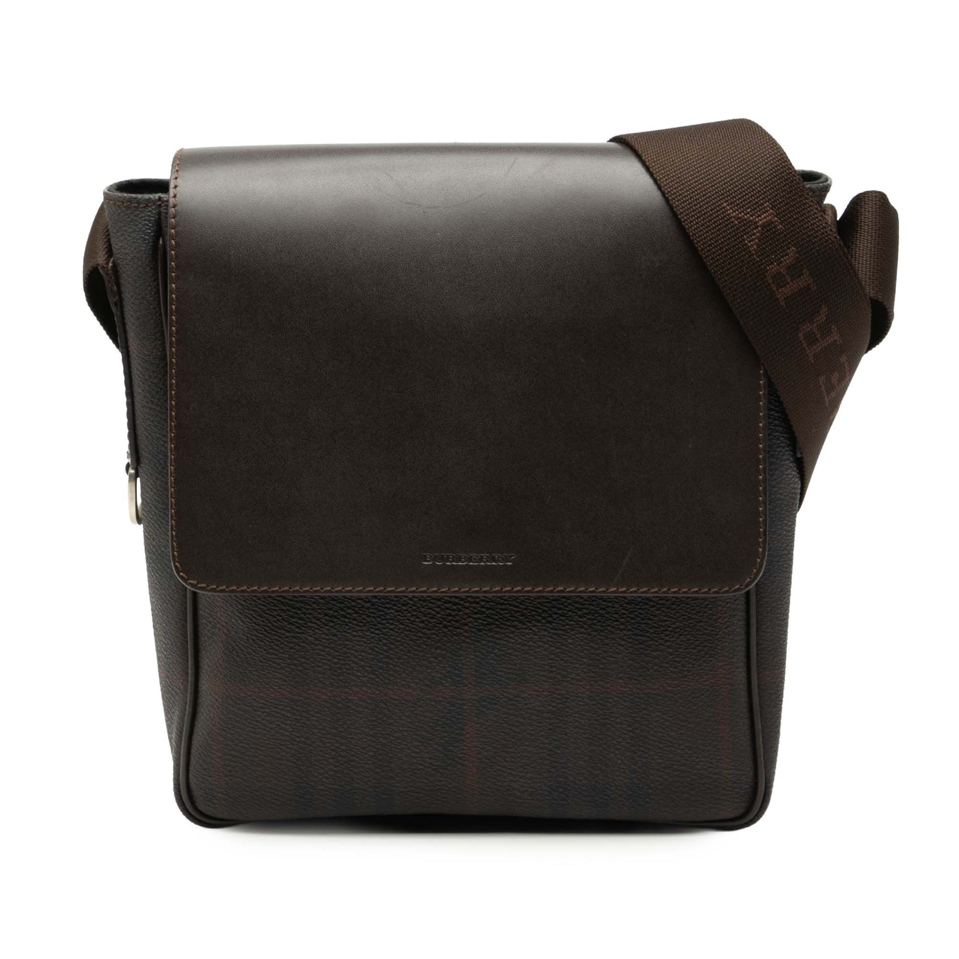 Burberry Smoke Check Coated Canvas and Leather Crossbody