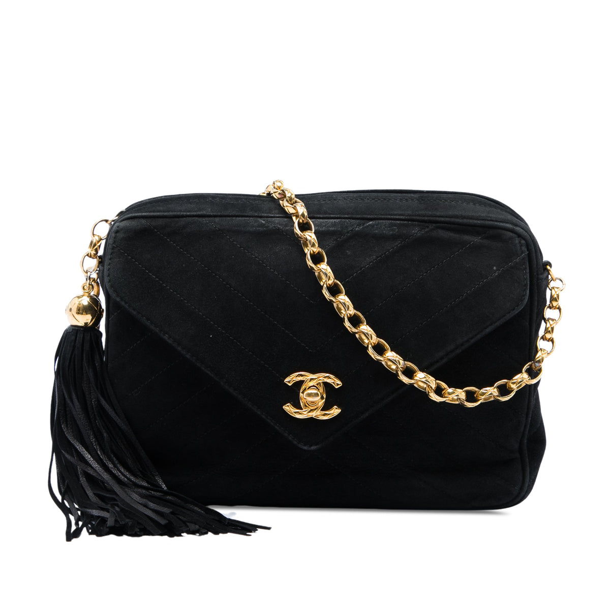Chanel CC Quilted Suede Tassel Camera Bag