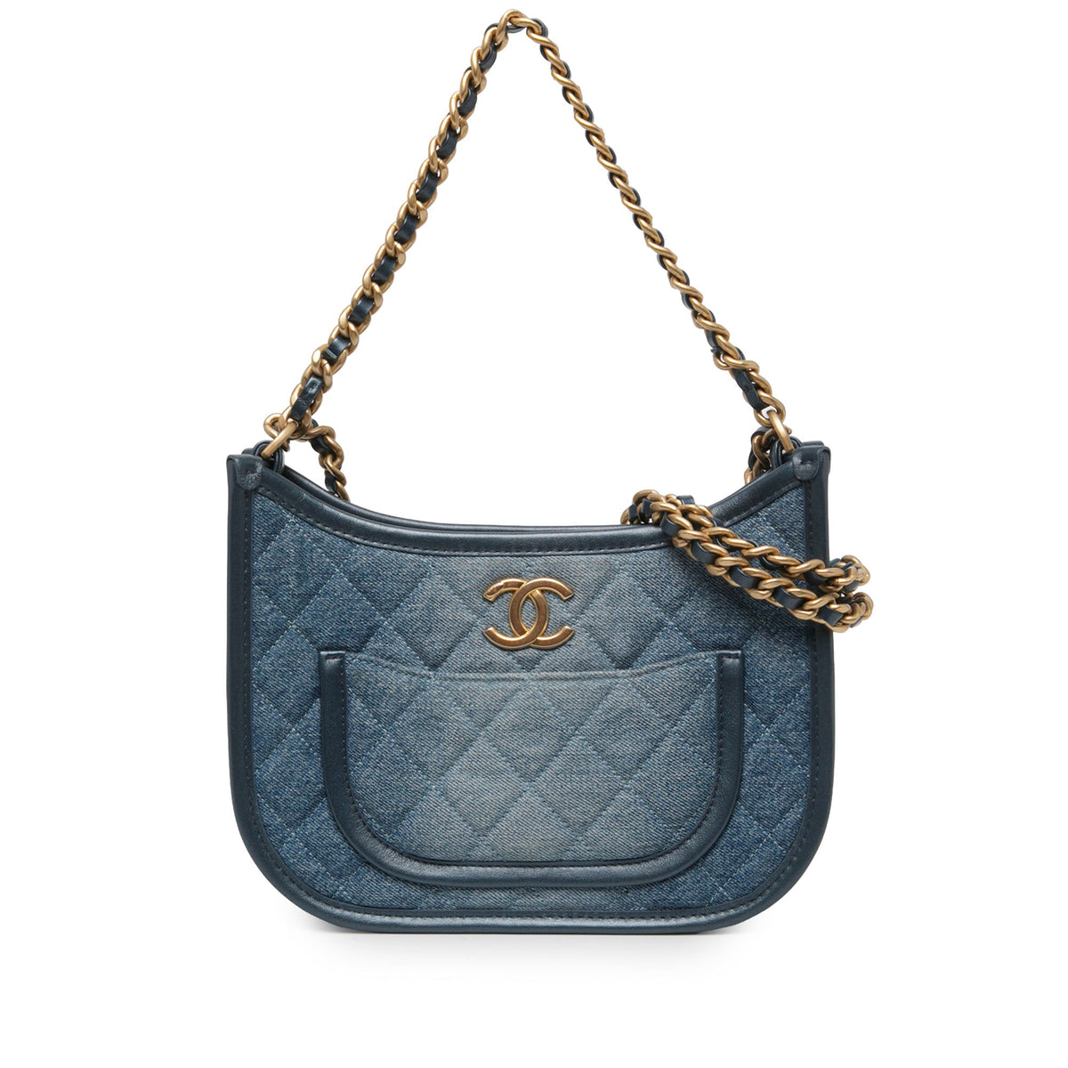 Chanel CC Quilted Denim Hobo Bag — Blue