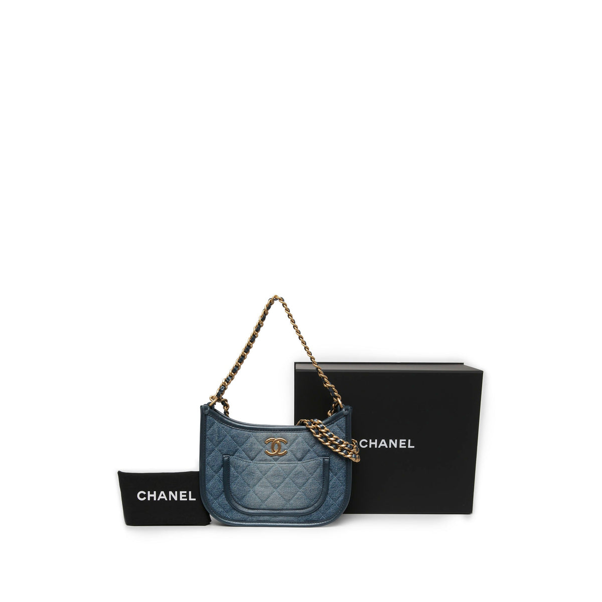 Chanel CC Quilted Denim Hobo Bag — Blue