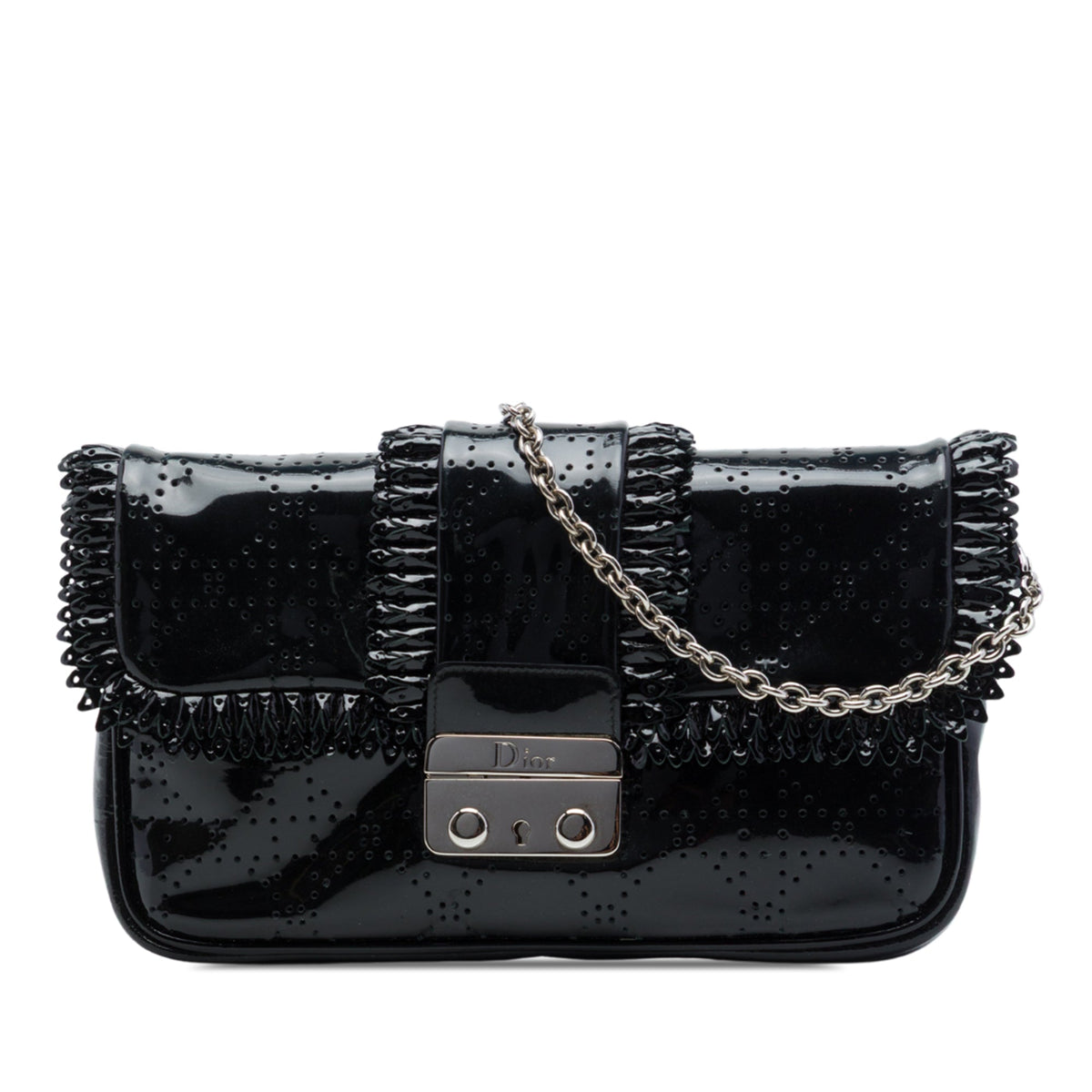Dior Perforated Patent Cannage New Lock Ruffle Pouch Crossbody