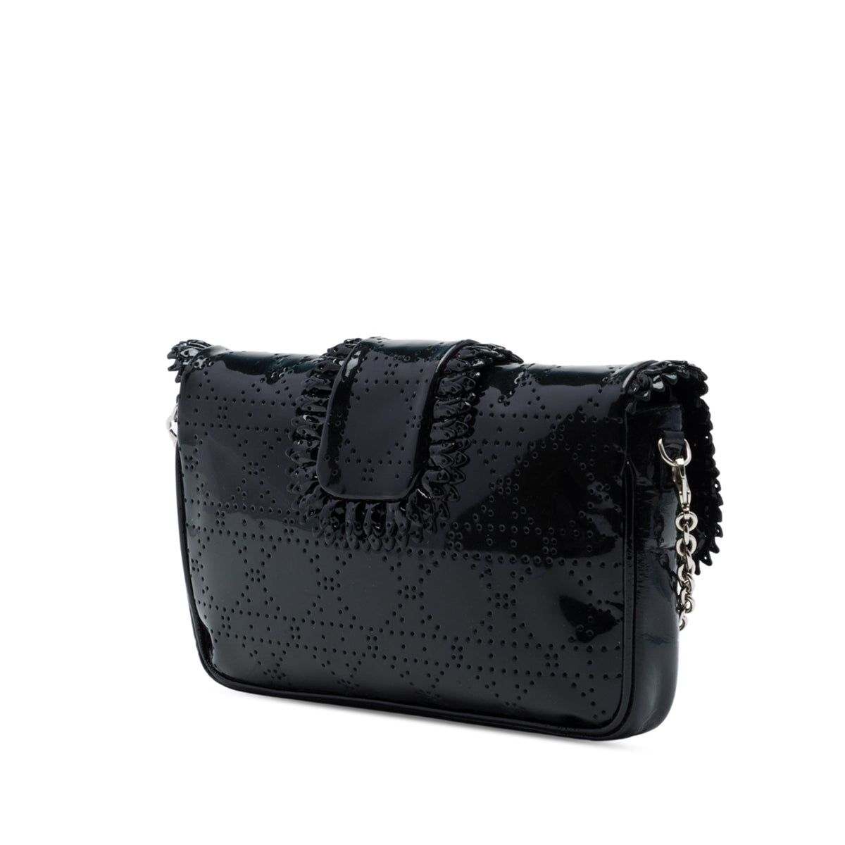 Dior Perforated Patent Cannage New Lock Ruffle Pouch Crossbody
