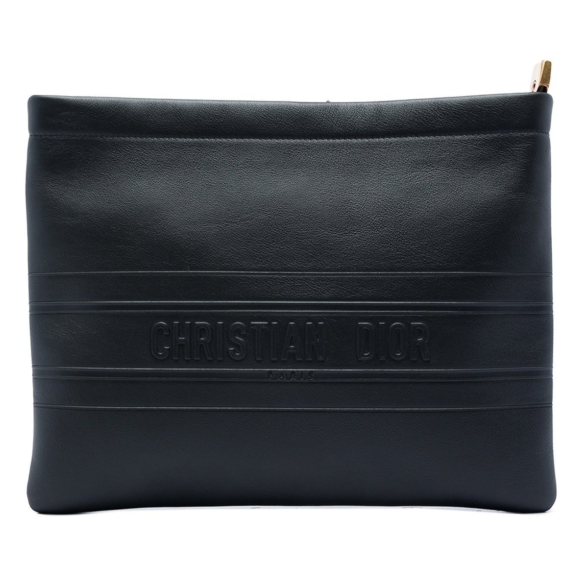 Dior Embossed Calfskin Logo Zip Clutch