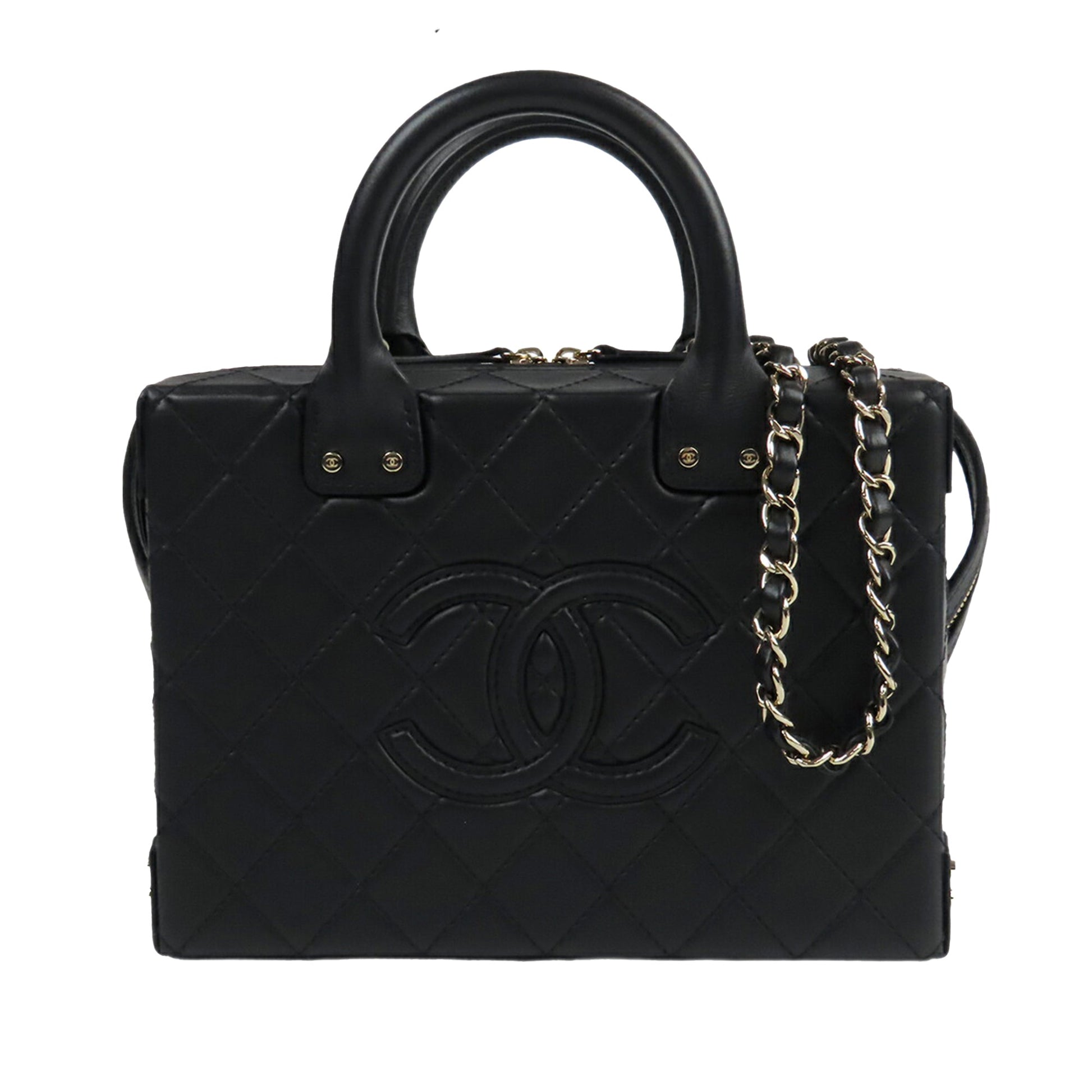 Chanel Medium Quilted Calfskin Studded Square Vanity Case