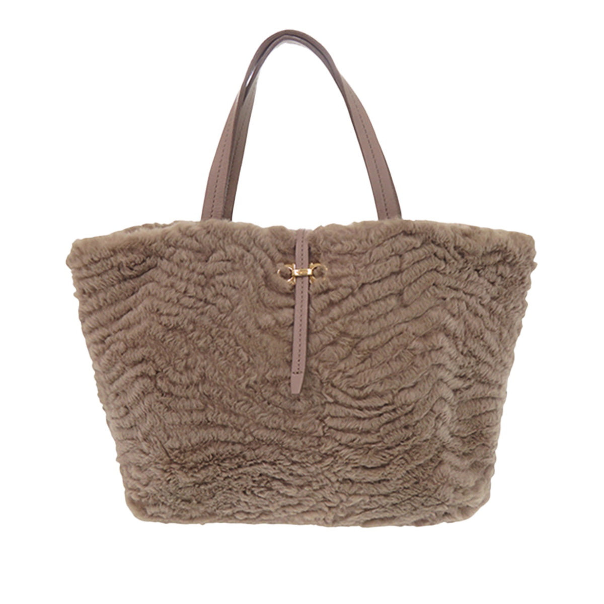 Ferragamo Double Gancini Fur Tote — Brown