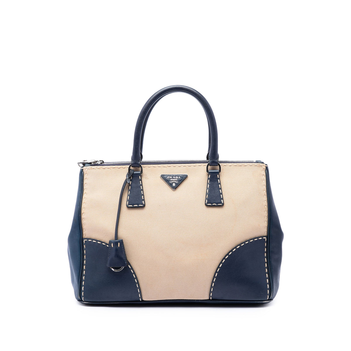 Prada Medium Canvas and City Calf Stitch Galleria Double Zip Satchel