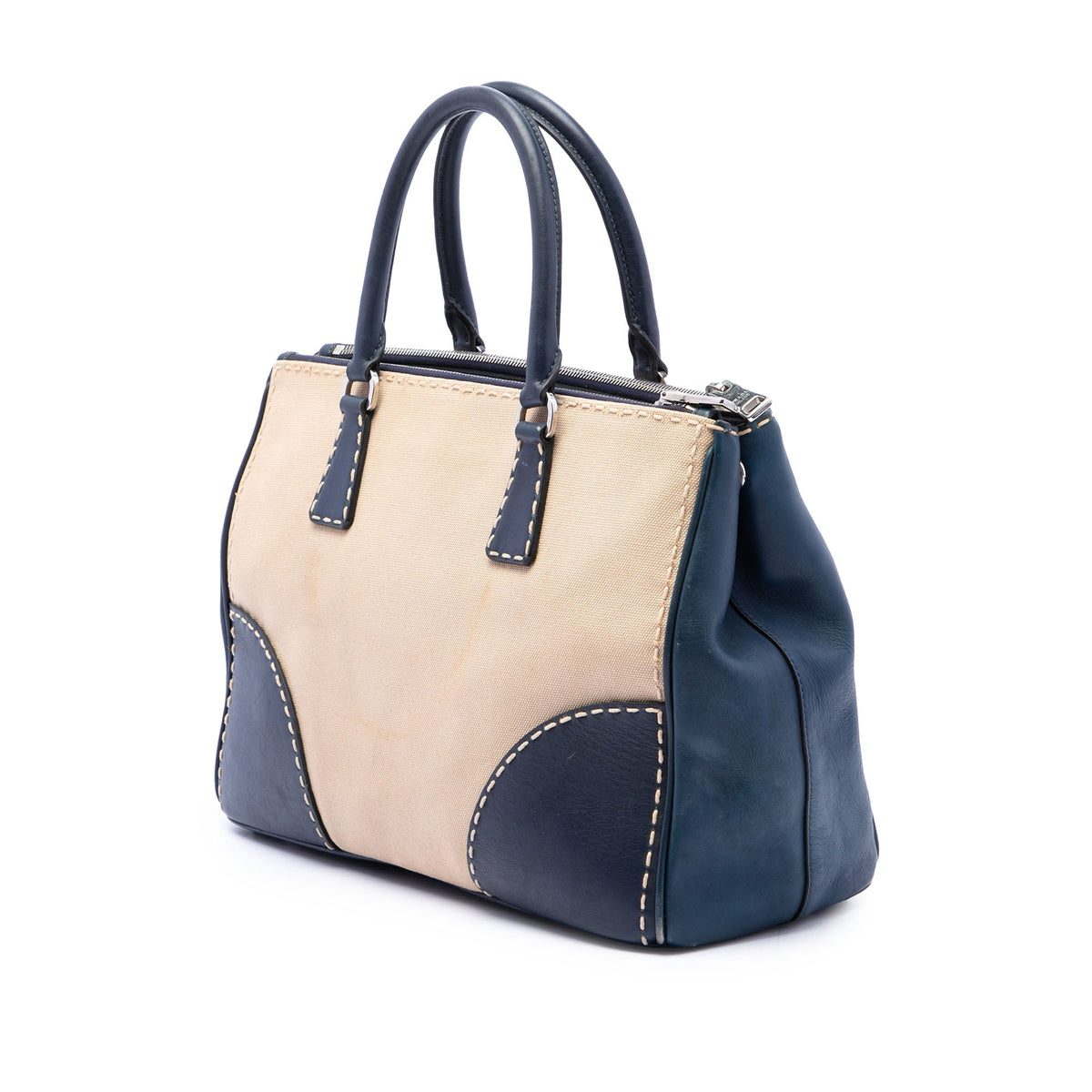 Prada Medium Canvas and City Calf Stitch Galleria Double Zip Satchel