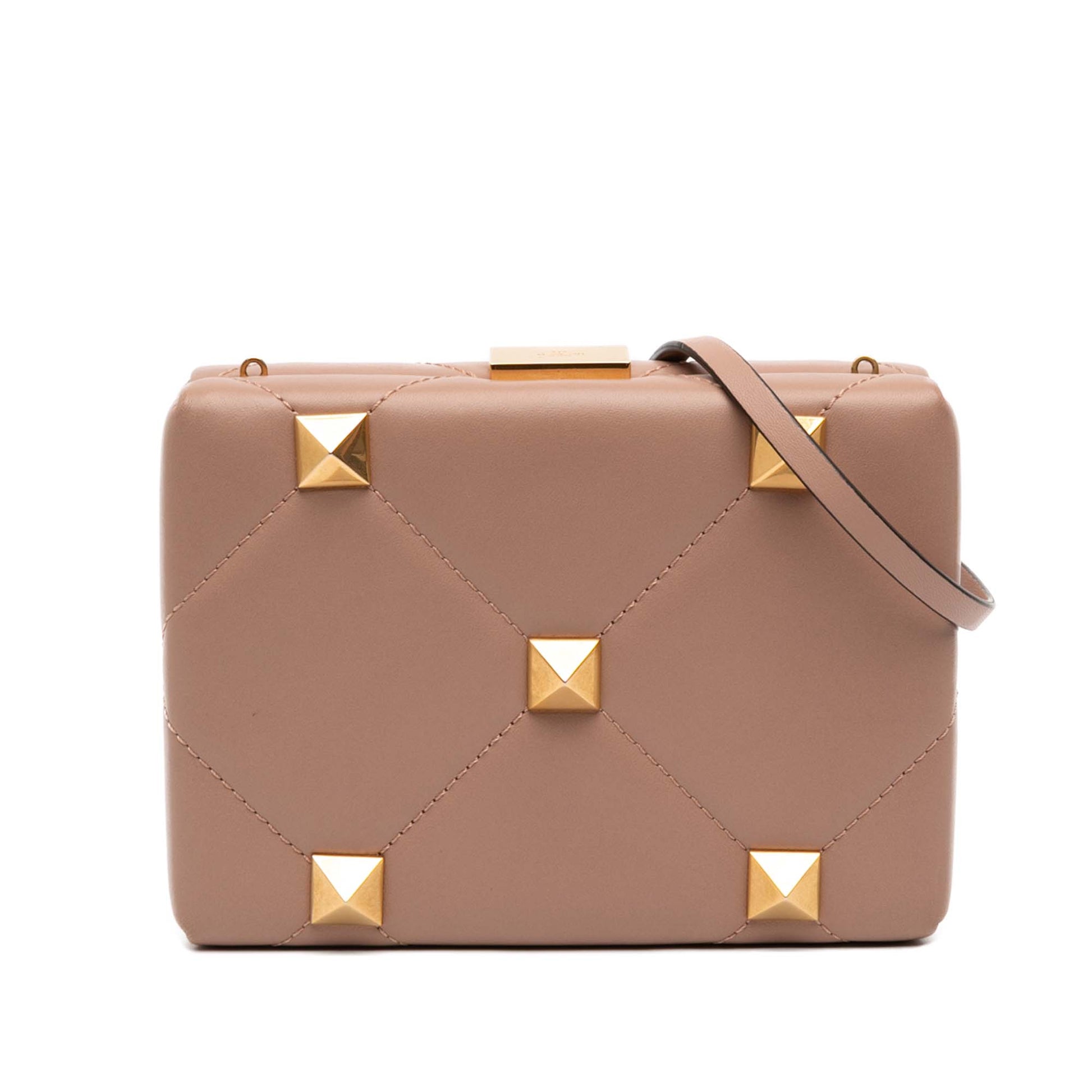 Valentino Calfskin Roman Stud Box Clutch on Strap