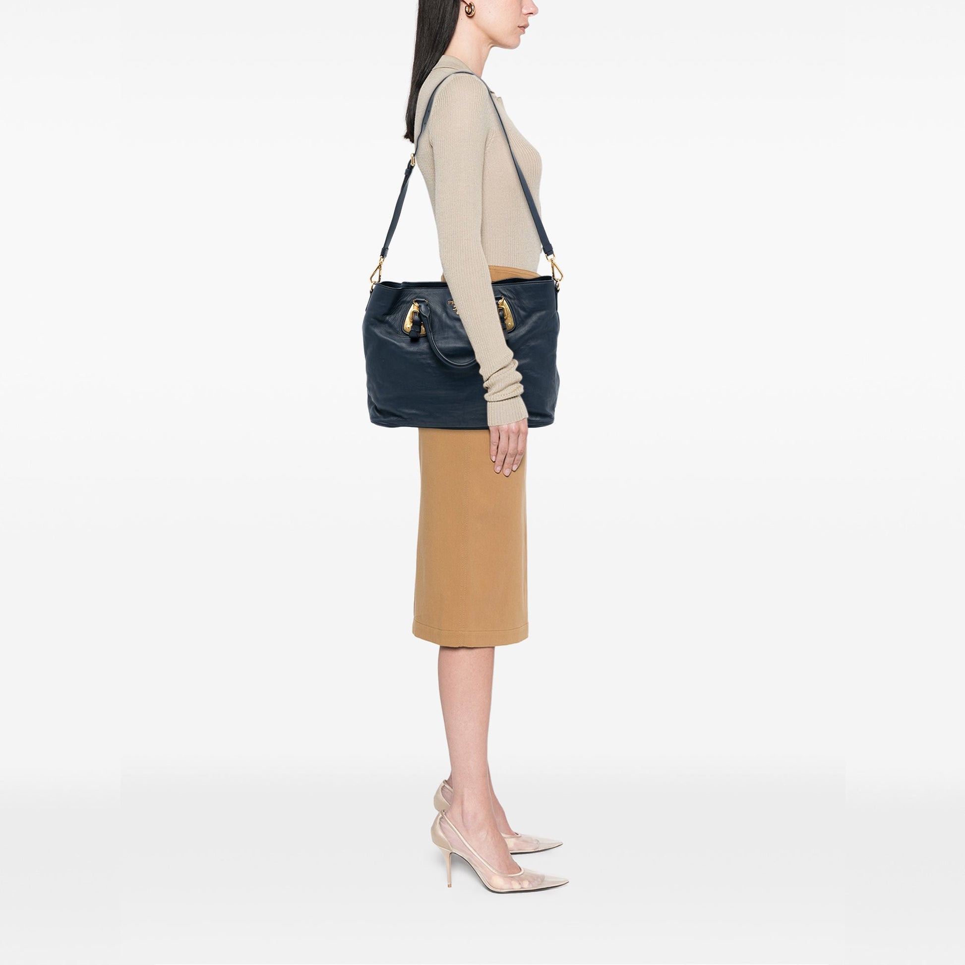 Prada Soft Calfskin Open Convertible Shopping Tote