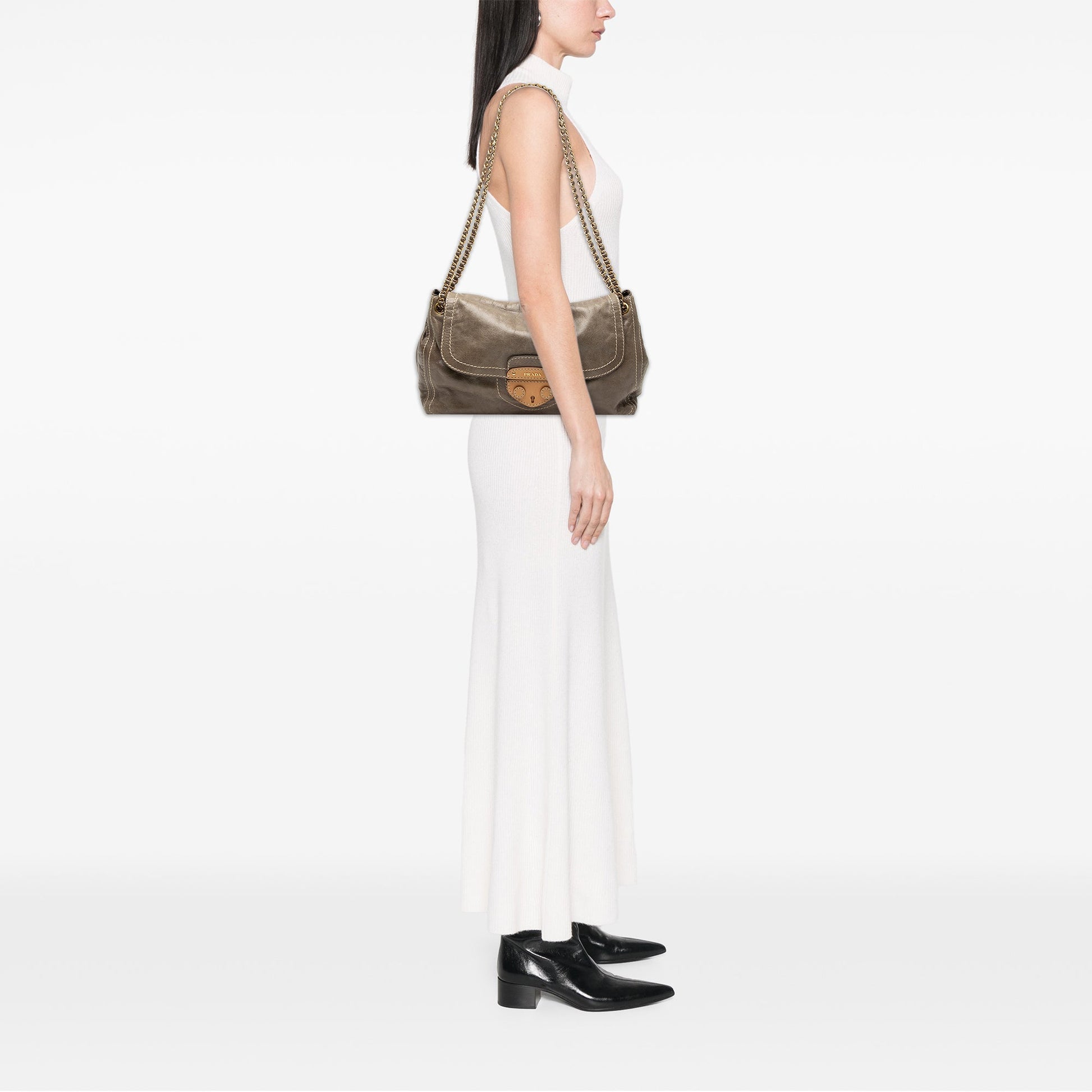 Prada Vitello Shine Push Lock Flap Shoulder Bag