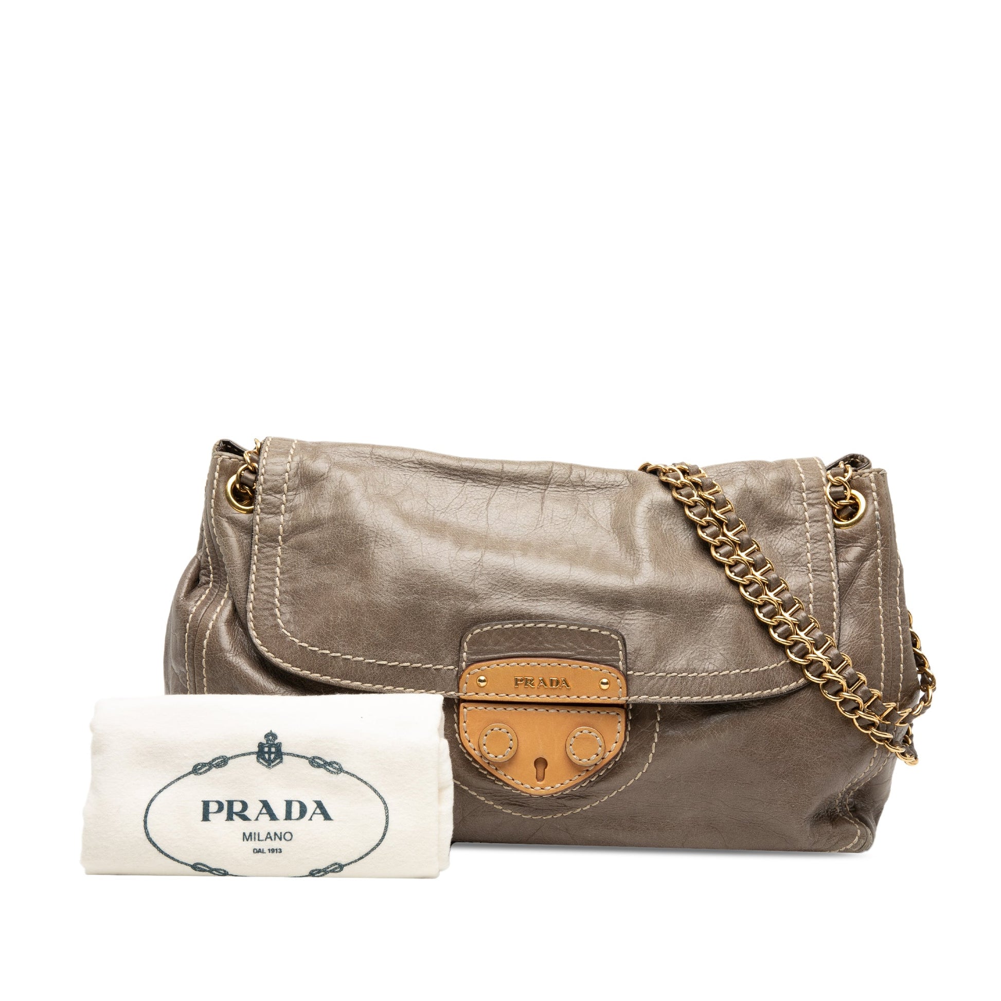 Prada Vitello Shine Push Lock Flap Shoulder Bag