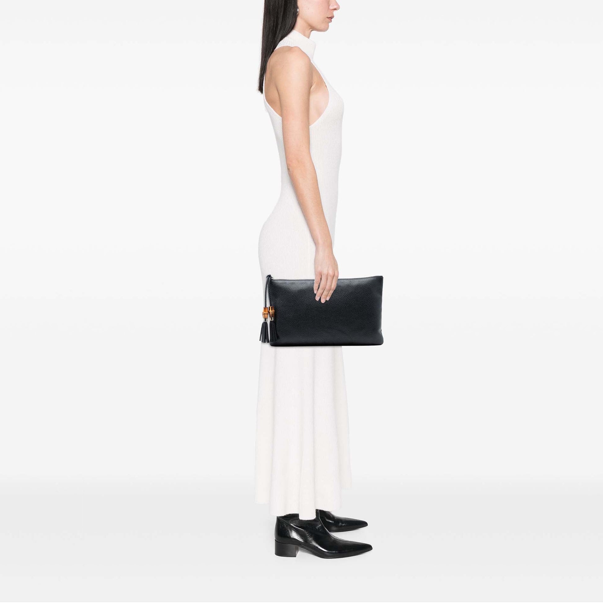 Calfskin Bamboo Tassel Clutch