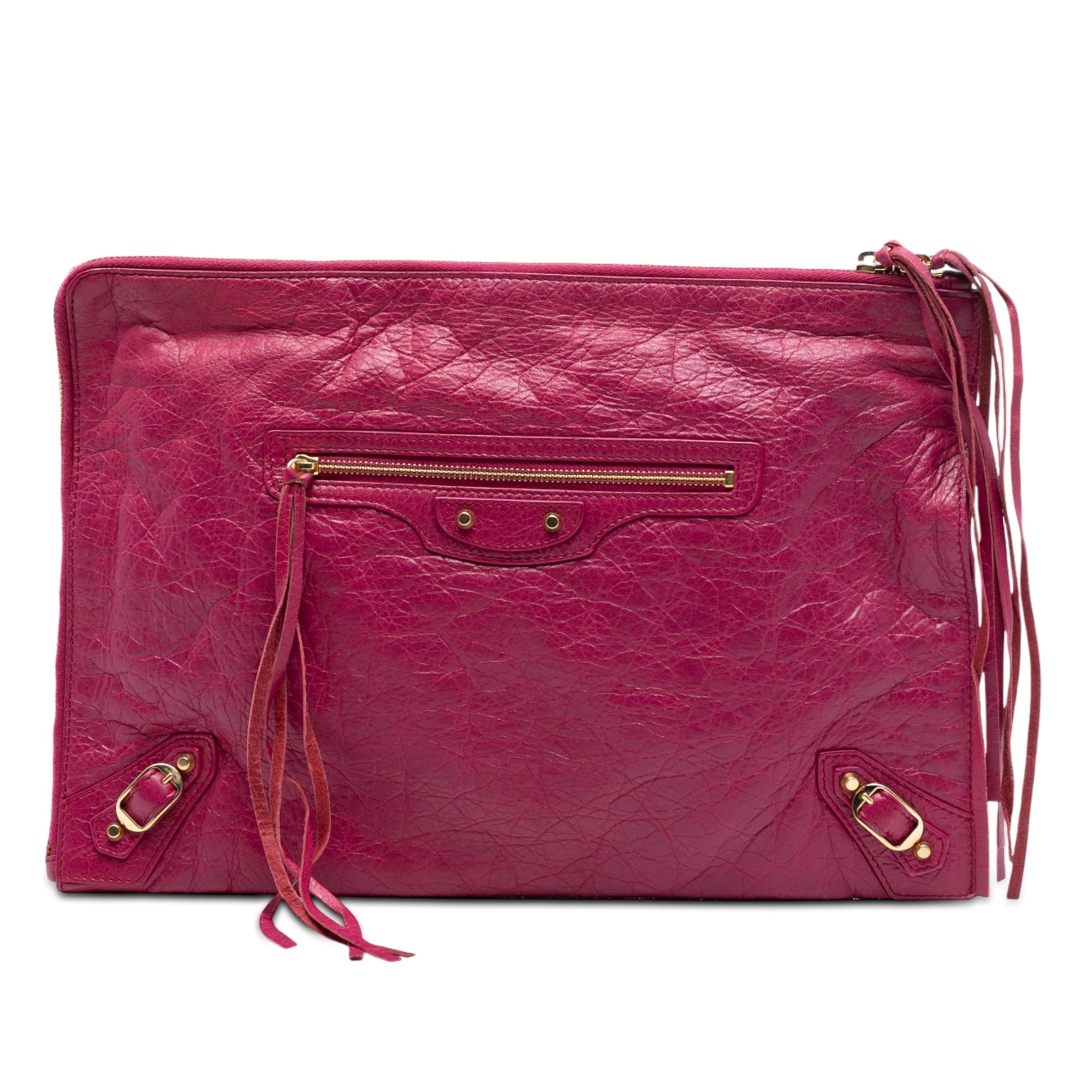 Balenciaga Lambskin Motocross Giant 12 Zip Around Flat Clutch