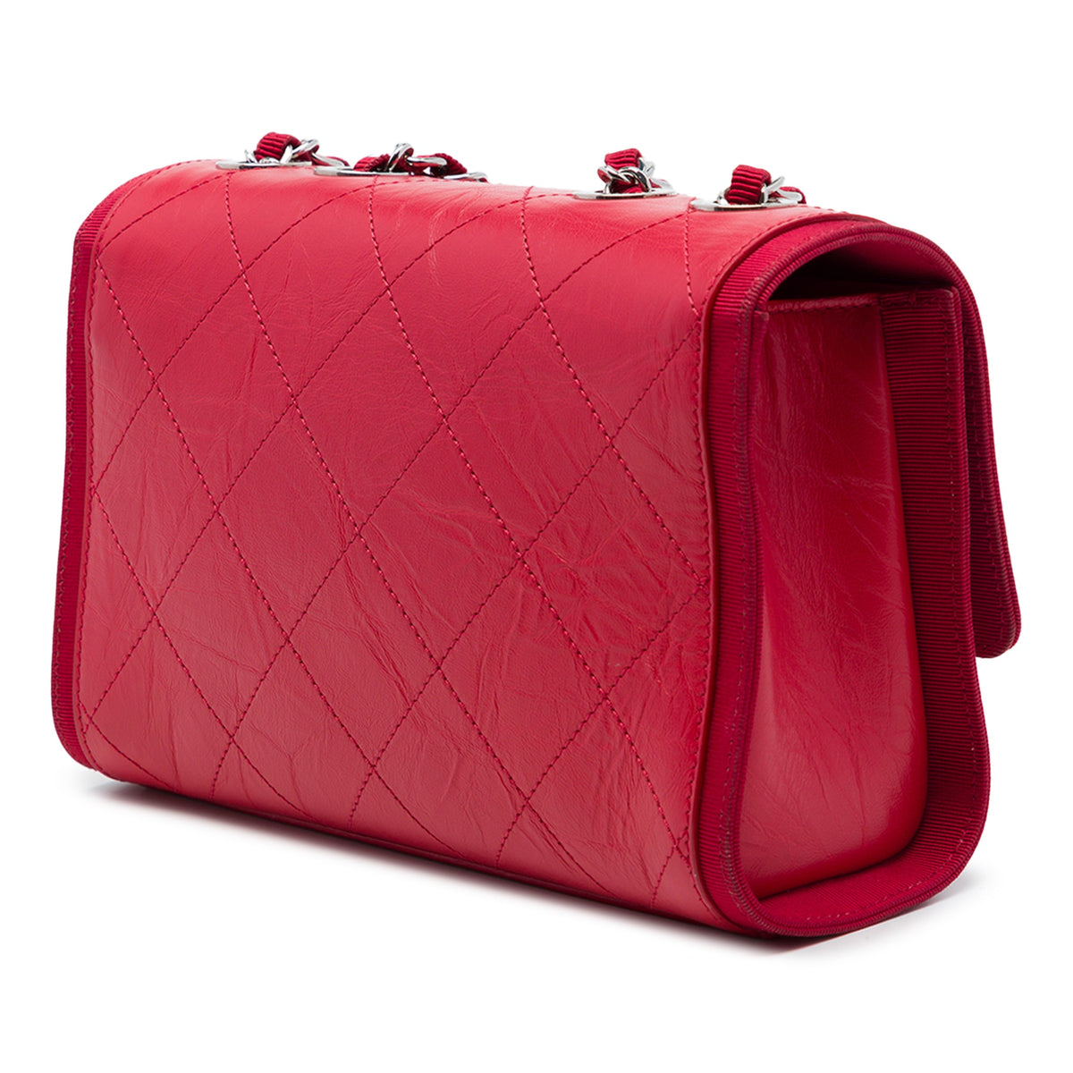 Chanel CC Quilted Crumpled Calfskin and Grosgrain Flap — Red