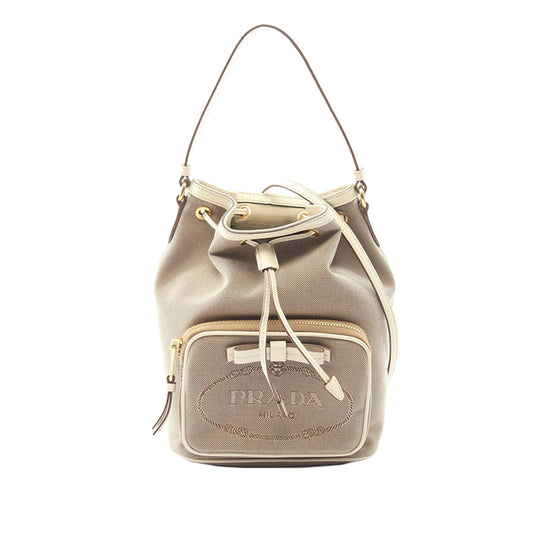 Prada Canapa Logo Jacquard Bucket Bag