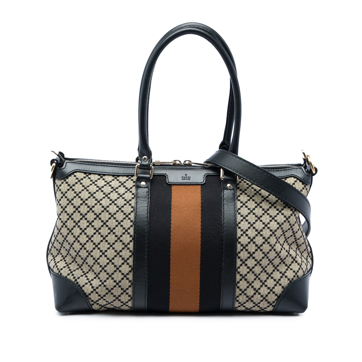 Gucci Diamante Canvas Web Satchel — Beige