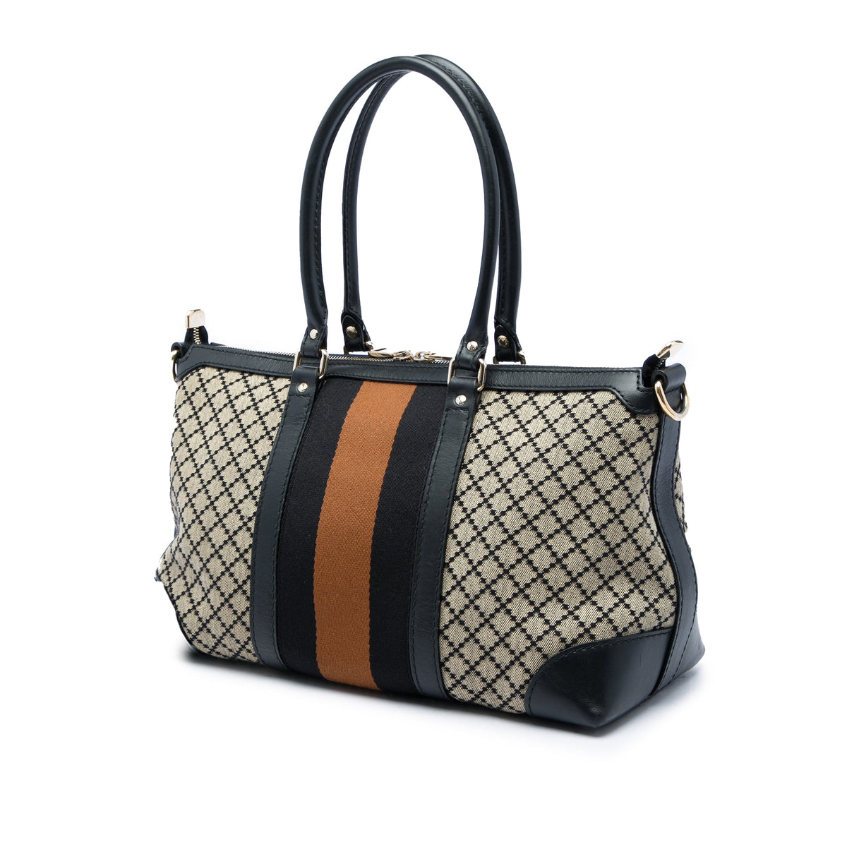 Gucci Diamante Canvas Web Satchel — Beige