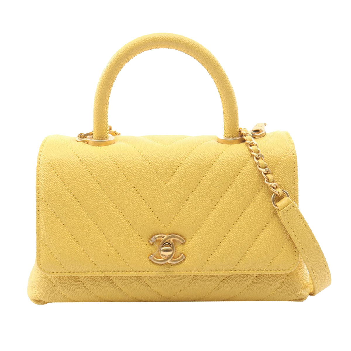 Chanel Mini Chevron Caviar Coco Top Handle Bag