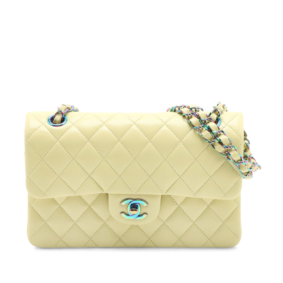 Chanel Small Classic Caviar Rainbow Hardware Double Flap