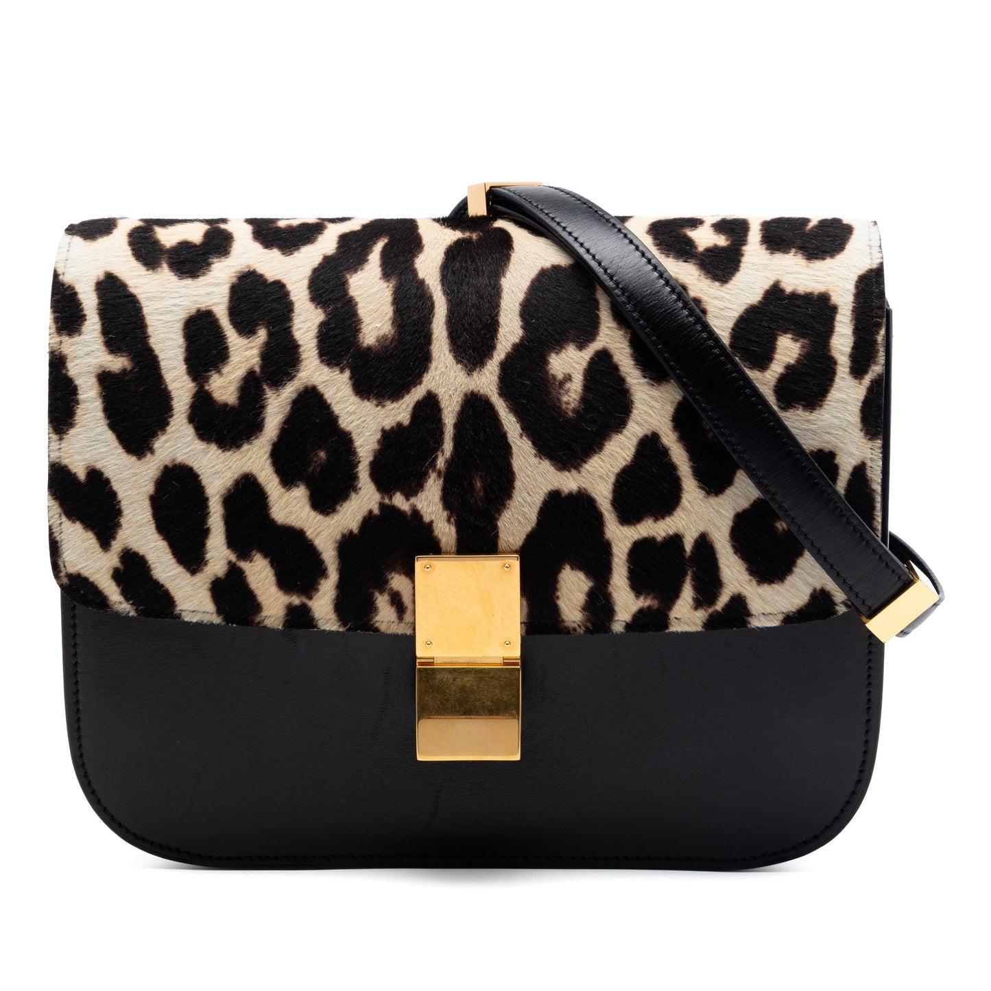 Celine Medium Calfskin and Leopard Print Pony Hair Classic Box