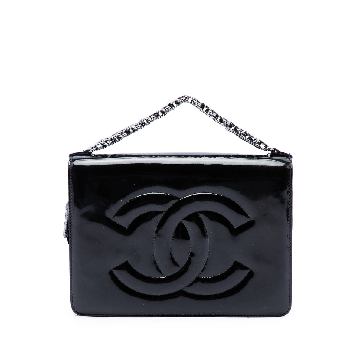 Chanel Mini CC Patent Clutch With Chain — Black