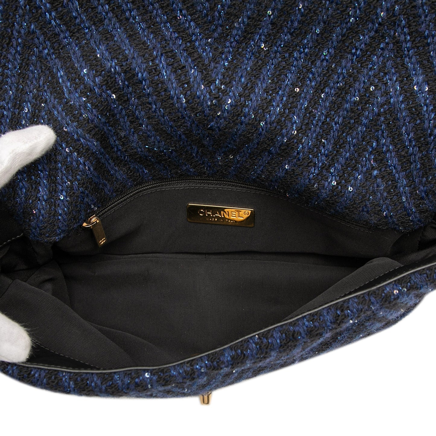 Chanel Large Chevron Tweed Sequin 19 Flap