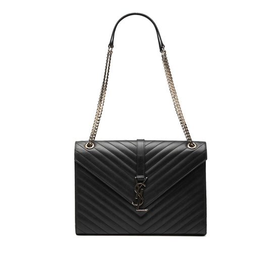 Saint Laurent Large Calfskin Chevron Monogram Envelope Bag