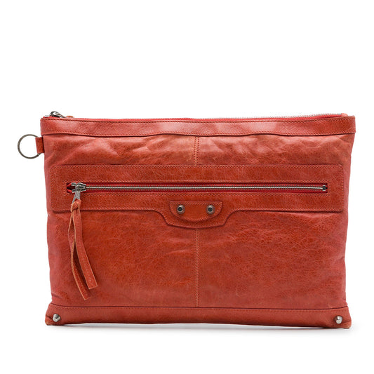 Balenciaga Lambskin Motocross Classic Clip Clutch L — Orange