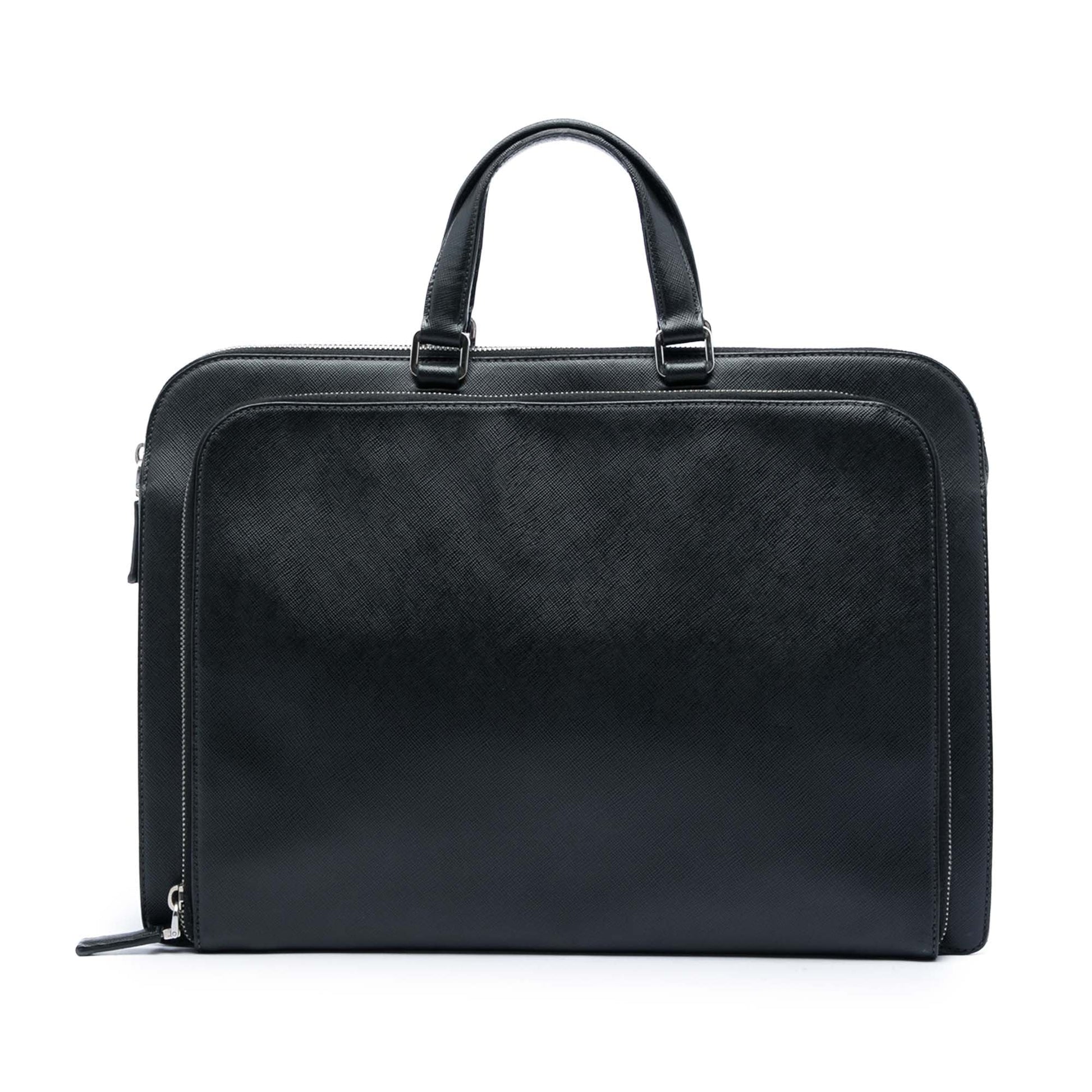 Prada Saffiano Cuir Travel Front Zip Pocket Briefcase