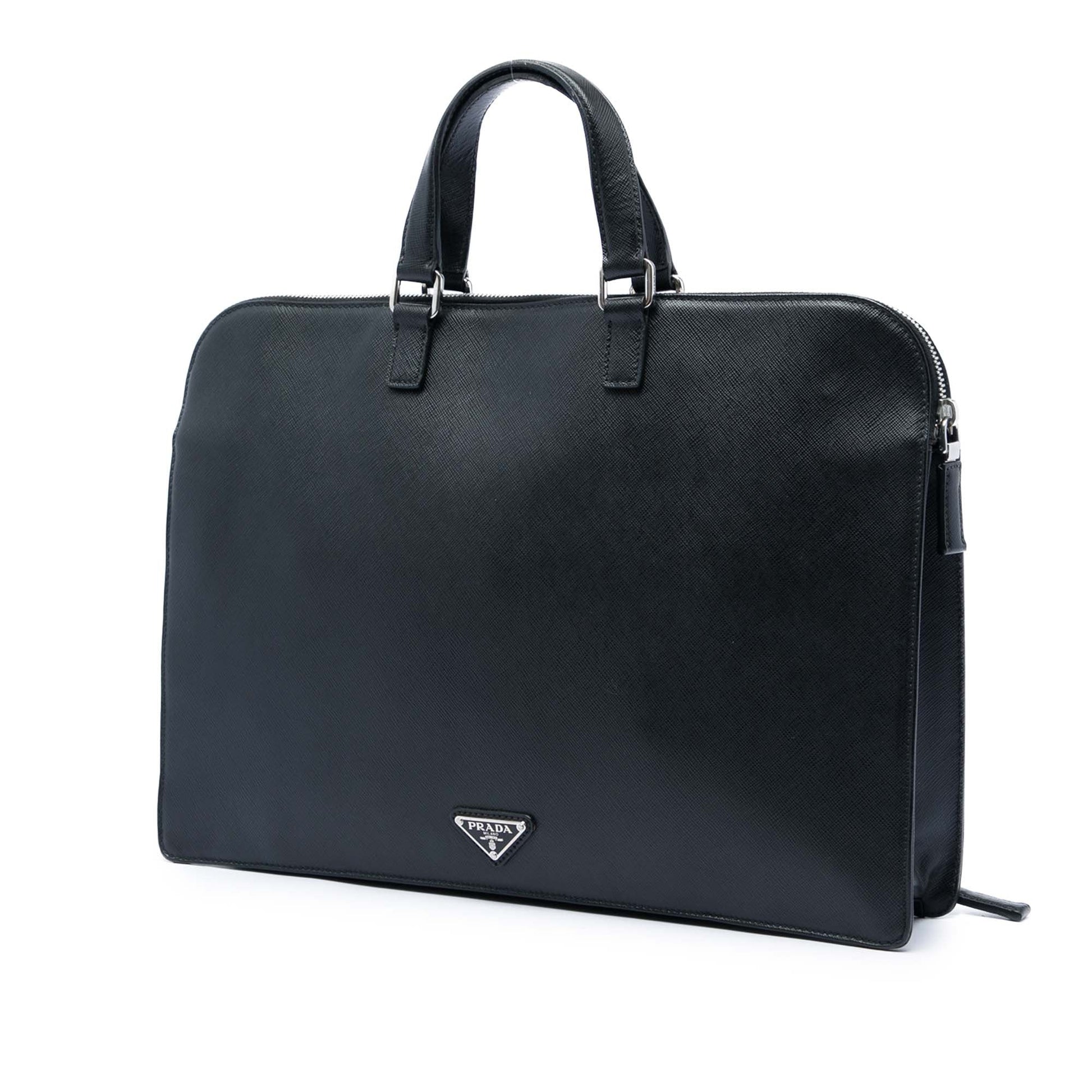 Prada Saffiano Cuir Travel Front Zip Pocket Briefcase