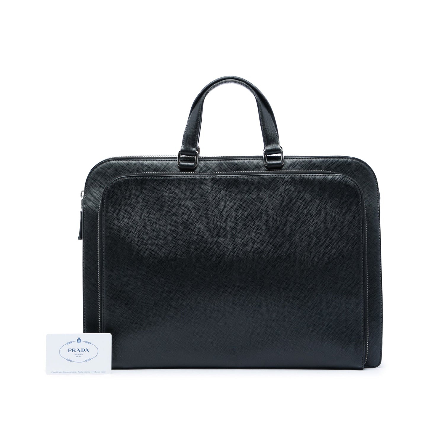Prada Saffiano Cuir Travel Front Zip Pocket Briefcase