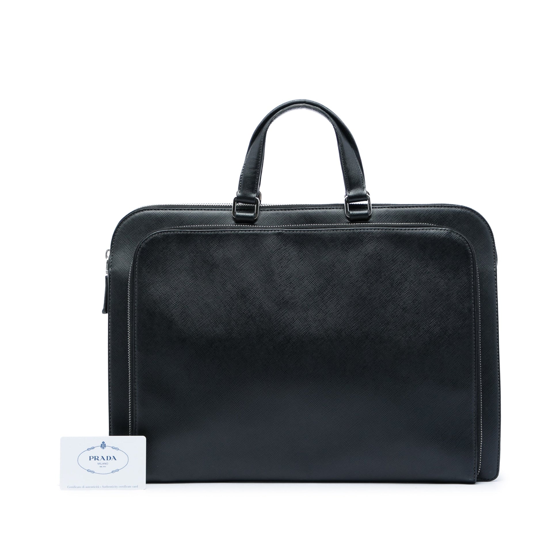 Prada Saffiano Cuir Travel Front Zip Pocket Briefcase