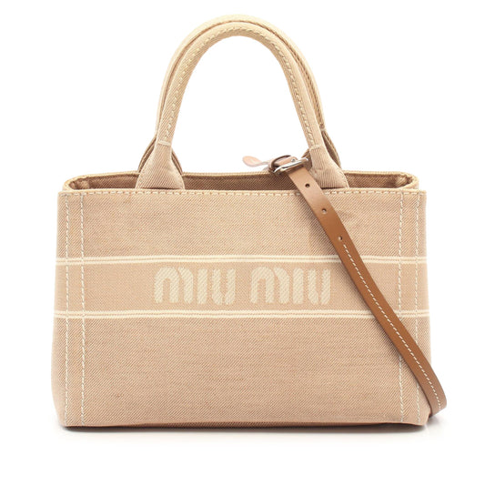 Miu Miu Small Canvas Logo Satchel — Beige
