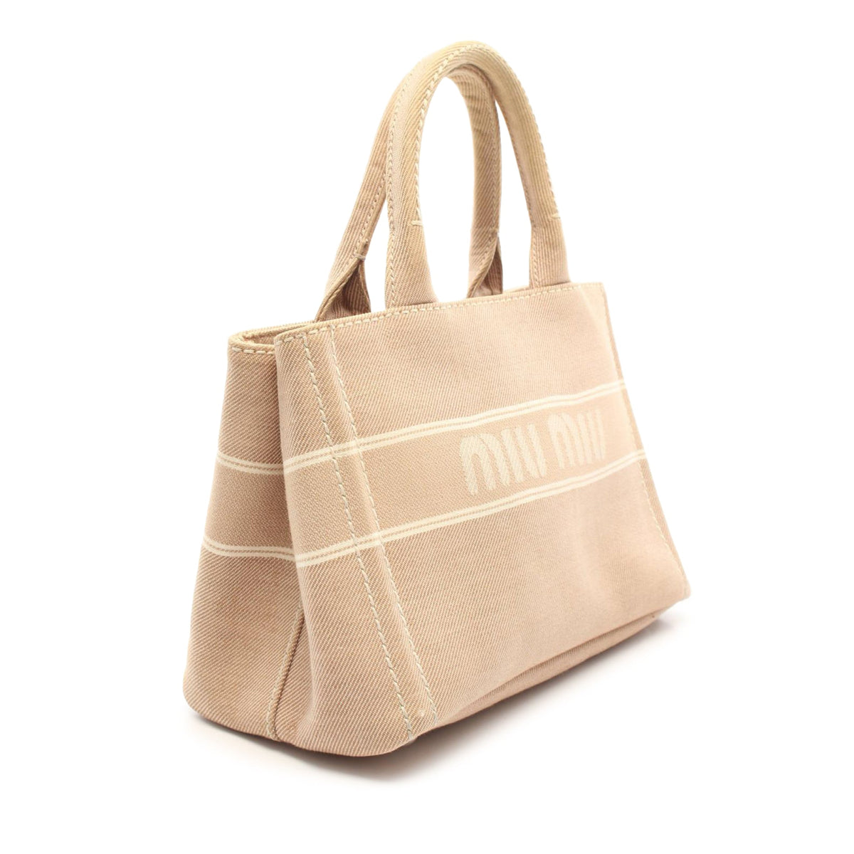 Miu Miu Small Canvas Logo Satchel — Beige