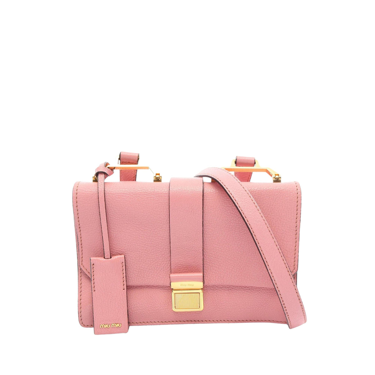 Miu Miu Goatskin Madras Crossbody — Pink