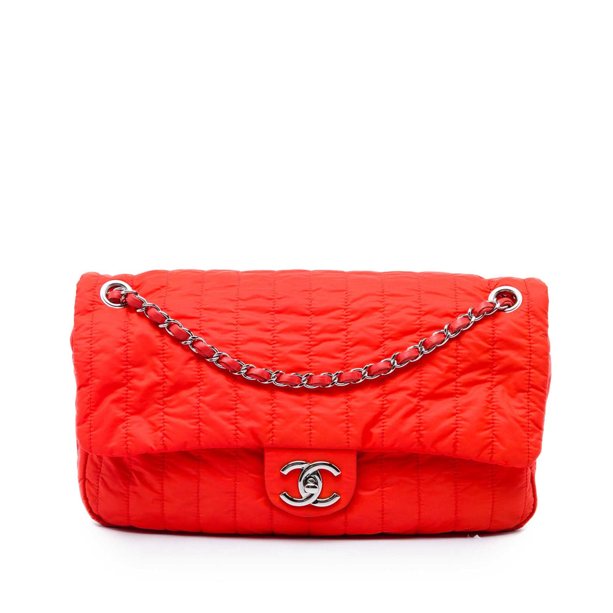 Chanel Jumbo Quilted Nylon Soft Shell Flap — Red