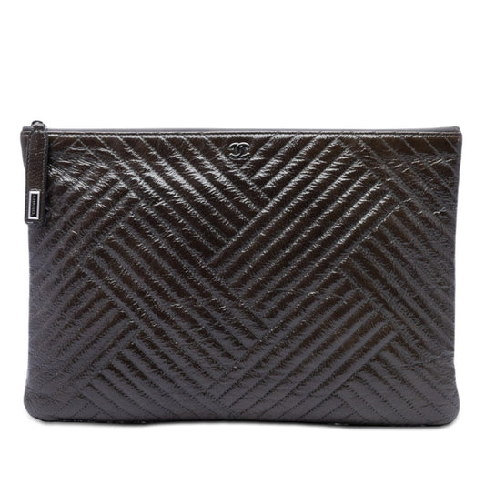 Chanel Large Distressed Chevron Patent Crossing O Case