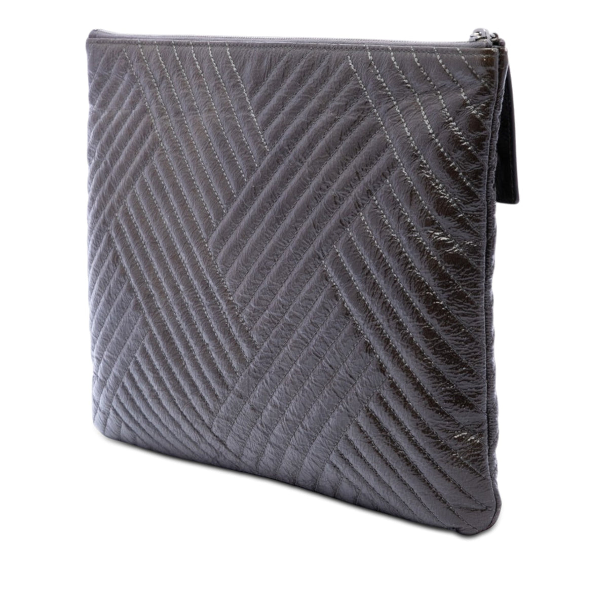 Chanel Large Distressed Chevron Patent Crossing O Case