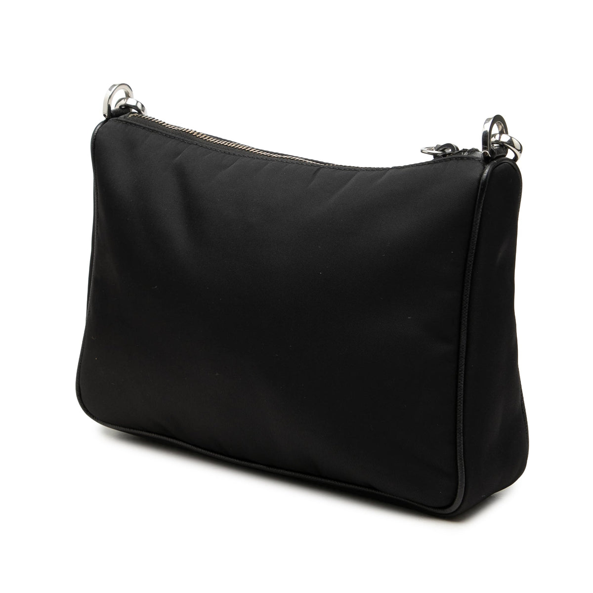 Prada Saffiano Trimmed Re Nylon Zip Top Crossbody — Black