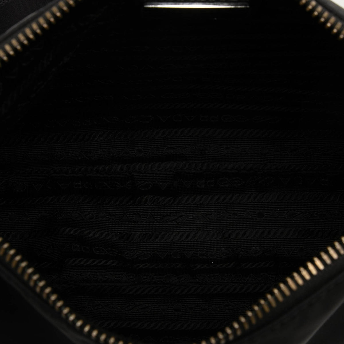 Prada Saffiano Trimmed Re Nylon Zip Top Crossbody — Black