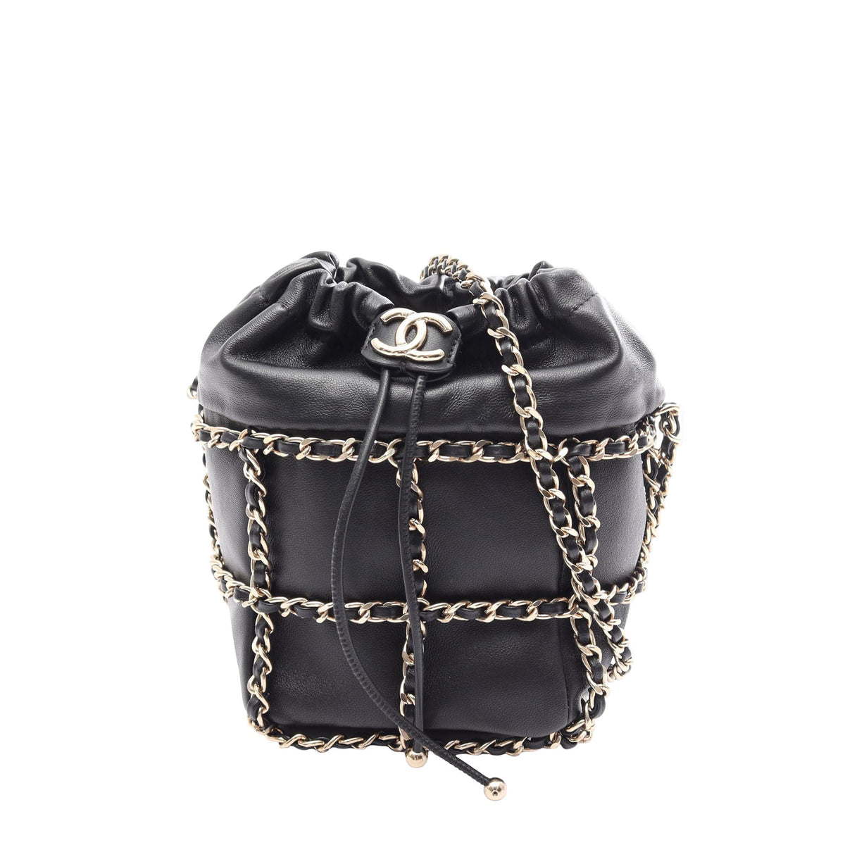 Chanel CC Lambskin Drawstring Chain Bucket Bag