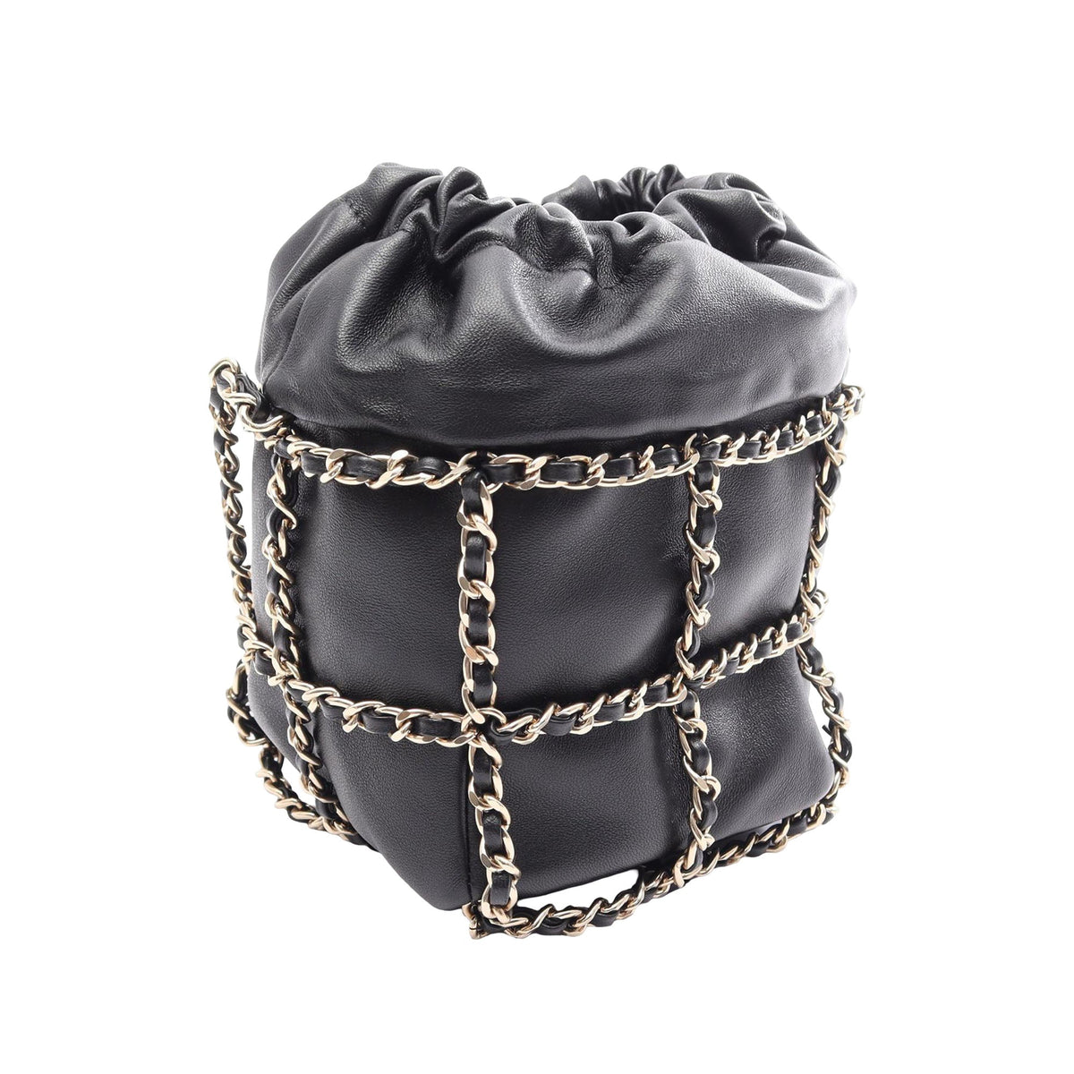 Chanel CC Lambskin Drawstring Chain Bucket Bag