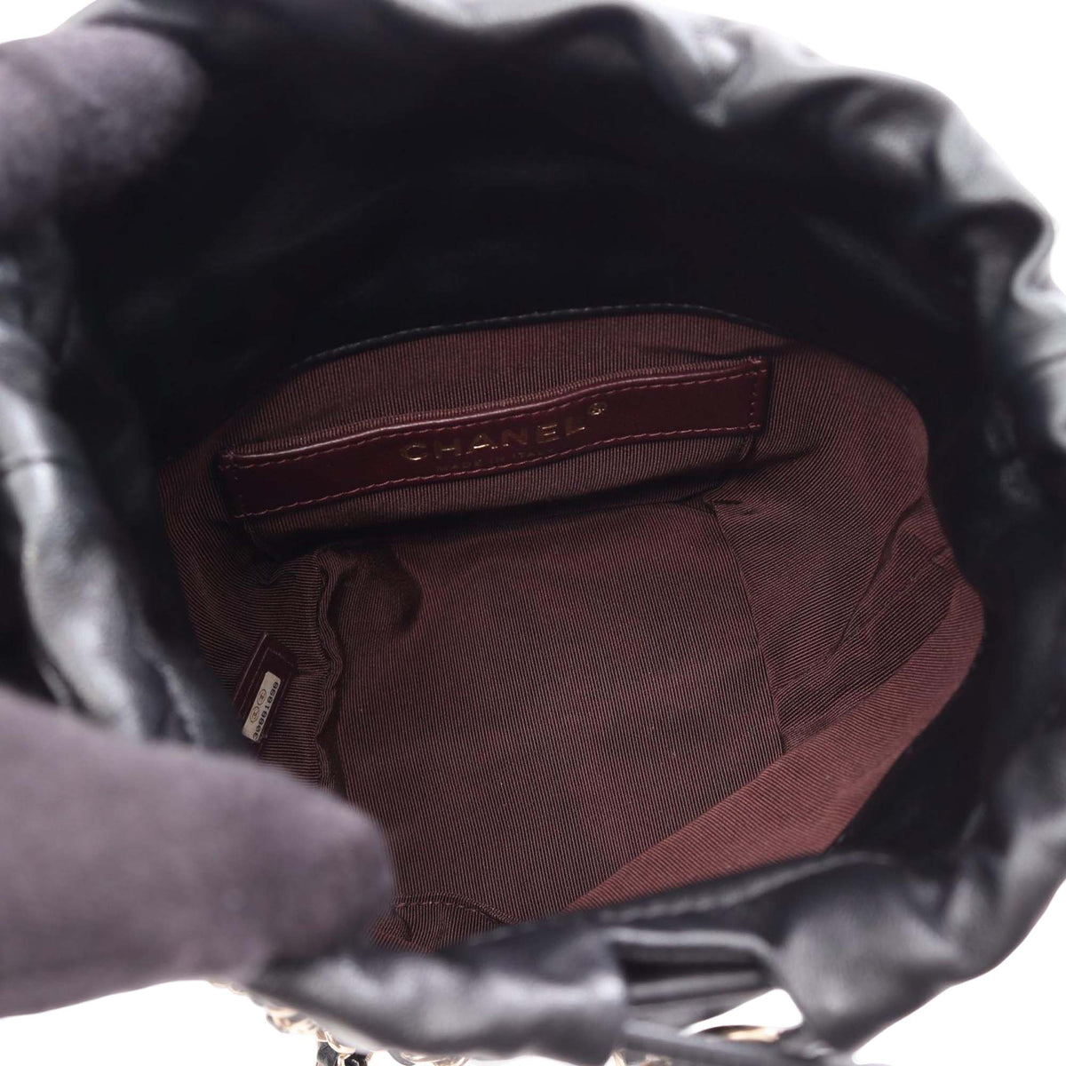 Chanel CC Lambskin Drawstring Chain Bucket Bag