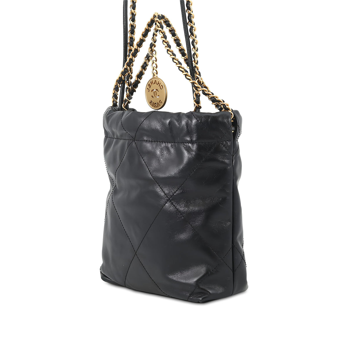 Chanel Mini Shiny Calfskin 22 Handbag — Black